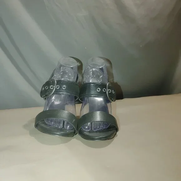 Black High Heel  Karl Lagerfeld Sandals Ankle Strap Slip On Open Toe Womens - Picture 6 of 8